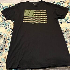 Columbia Men's Black Tee with Olive Flag Design